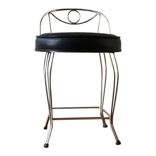 Vintage Mid Century Modern Chrome with Black Stool Vanity Stool For Sale