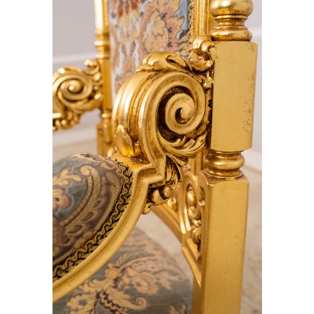Set of 14 French Louis XIV Style Gold Gilt Carved Throne Dining Chairs For Sale - Image 16 of 18