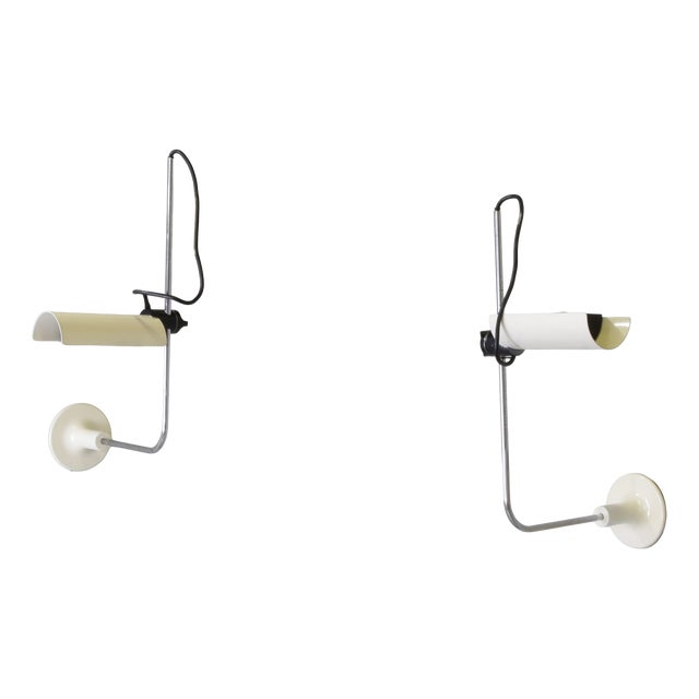 Adam Wall Lamps in Chrome Steel and Lacquered Metal by Vico Magistretti for O-Luce, 1975, Set of 2 For Sale