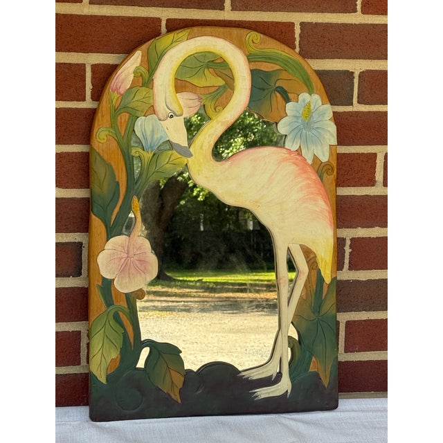 Dorothy Draper 1980s Dorothy Draper Style Hand-Carved Tropical Flamingo Wall Mirror by Turtle and Crane - Palm Beach Regency For Sale - Image 4 of 9