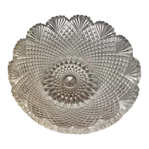 Antique Crystal Serving Bowl American Brilliant Period Early 20th Century Strawberry Diamond Fan