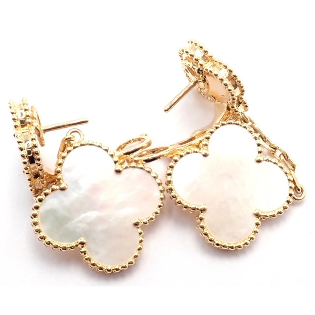 Metal Van Cleef & Arpels Yellow Gold Magic Alhambra Mother of Pearl Earrings, Pair For Sale - Image 7 of 14