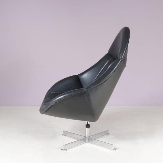 Swivel Easy Chair on Chrome Crossbase with Black Skai Seat by Rudolf Wolf for Rohé, Netherlands, 1960s For Sale - Image 5 of 12