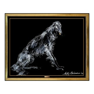 1986 Borzoi Modern White Oil Paint on Art Paper LeRoy Neiman For Sale