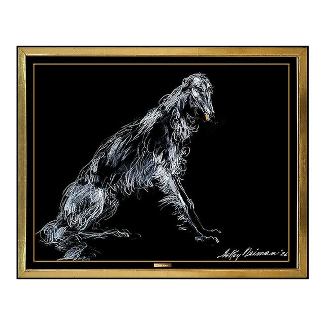 1986 Borzoi Modern White Oil Paint on Art Paper LeRoy Neiman For Sale