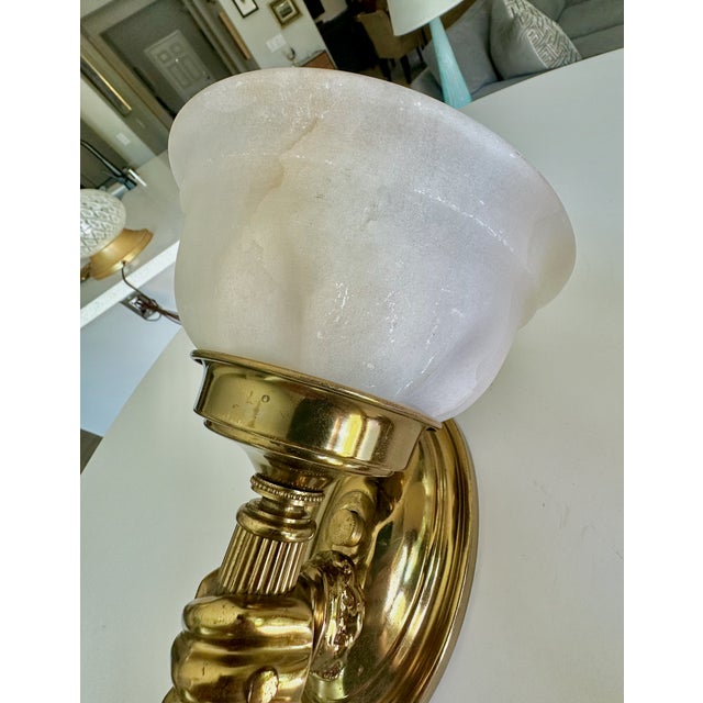 French Devoluy Hand Torch Brass Wall Sconces For Sale - Image 11 of 18
