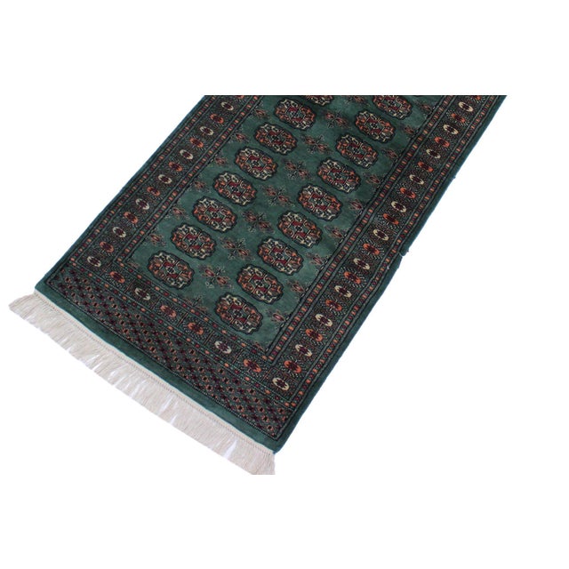 1990s Rustic Bokhara Green/Black Hand Knotted Wool Runner Rug For Sale - Image 5 of 9