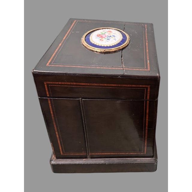 Antique Victorian Keepsake Vanity Cabinet Hand Painted Floral Porcelain Plaques For Sale - Image 4 of 8