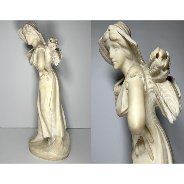 19th Century Adolfo Luchini Alabaster Sculpture: Italian Harvest Maiden, 20" For Sale - Image 4 of 10