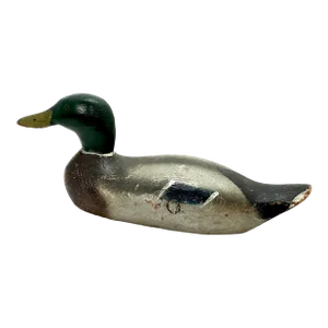 Antique American Hand Carved & Painted Wood Duck Hunting Decoy With Glass Eyes - Circa Early 20th Century