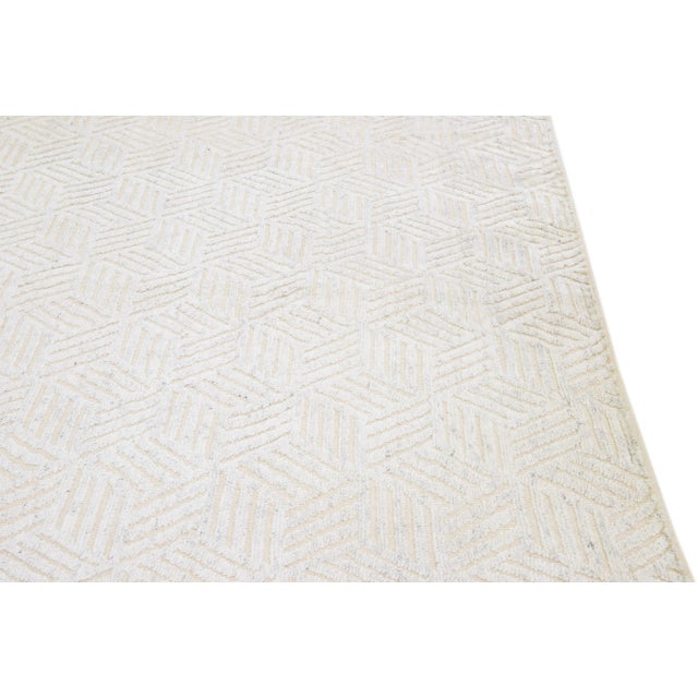 Textile Ivory Modern Moroccan Style Handmade Geometric Abstract Oversize Wool Rug For Sale - Image 7 of 12