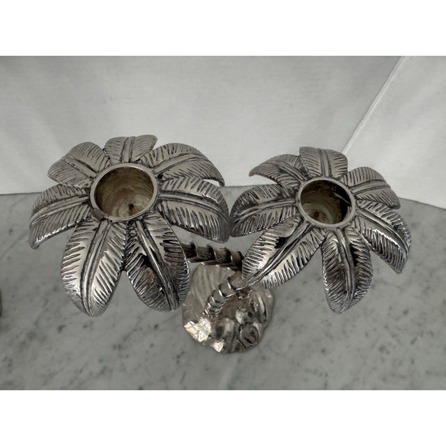 Pair of Silver Plate Palm Tree Candlesticks by Godinger For Sale In New York - Image 6 of 7