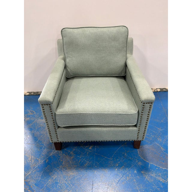 Contemporary Uttermost Light Teal Club Chairs - Pair. For Sale - Image 3 of 8