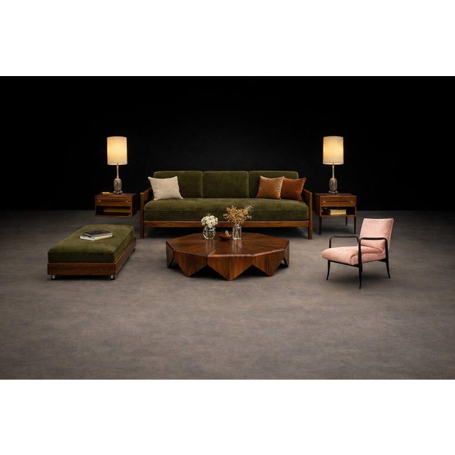 A rare and intelligently engineered two-in-one sofa and daybed by Celina Decorações, Brazil, circa 1960—an exceptional...