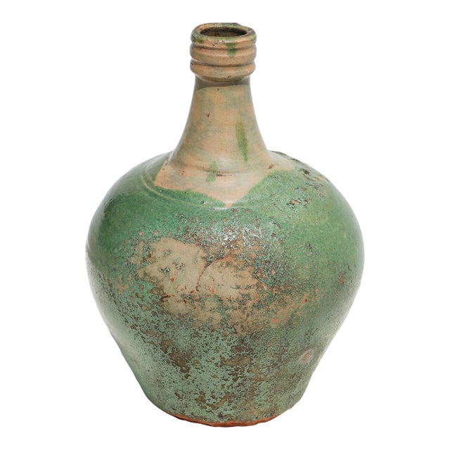 19th Century Antique Rustic Portuguese Earthenware Bottle Vase For Sale