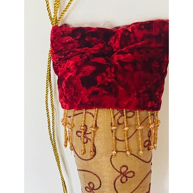 Shabby Chic Vintage Burgundy Red Velvet Christmas Boot For Sale - Image 3 of 3