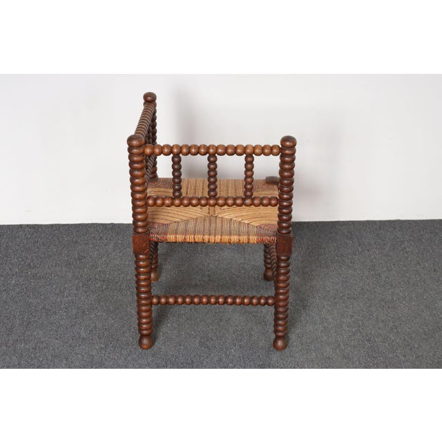 Wood Diminutive Antique French 19th Century Bobbin Corner Chair With Rush Seat For Sale - Image 7 of 18