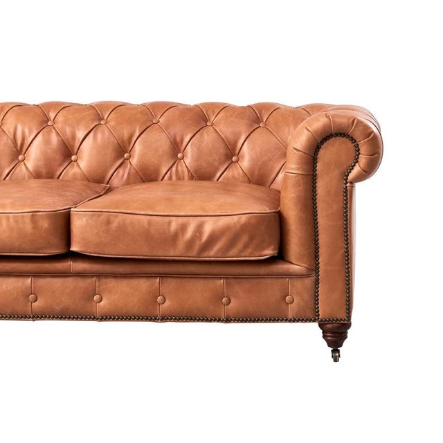 Italian Century Chesterfield Sofa - Light Chestnut Leather For Sale - Image 3 of 9