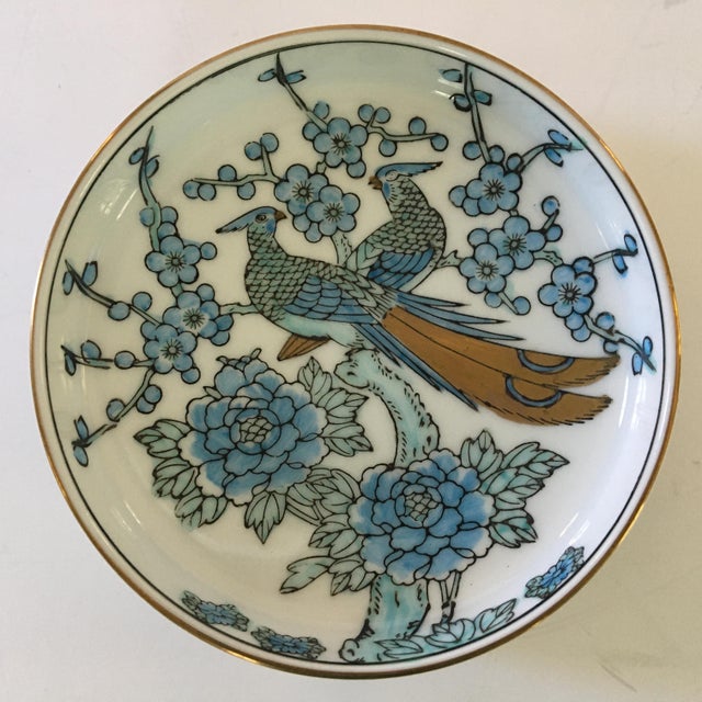 Hand Painted Japanese Blue and Gold Imari Peacock Porcelain Bowl Chairish
