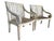 Coastal Vintage Weathered Hardwood Scroll Arm Garden Chairs With Natural Patina, a Pair For Sale - Image 3 of 12