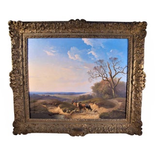 Early 19th Century Pastoral Landscape Oil Painting by Eugene Verboeckhoven and Louis Verwee, Framed For Sale