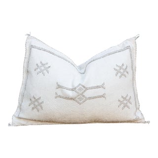 White & Charcoal Trellis Lumbar Moroccan Silk Pillow For Sale