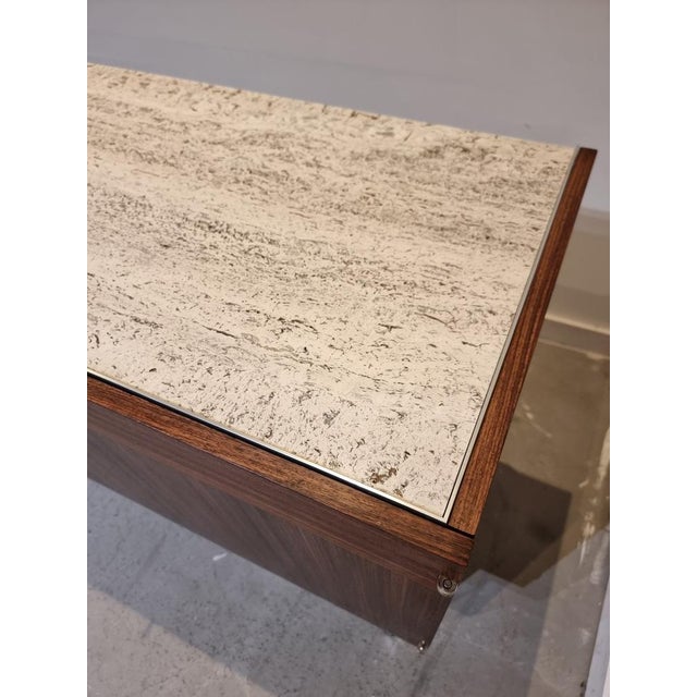 Rosewood Sideboard with Travertine Top attributed to Etienne Fermigier, France, 1961 For Sale - Image 11 of 17