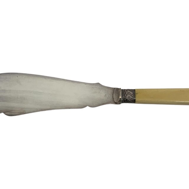 Bone Antique English Victorian H&s Ep Silver Plate Fish Serving Knife & Fork Set Bone Handles - 2 pcs with Original Case For Sale - Image 7 of 12