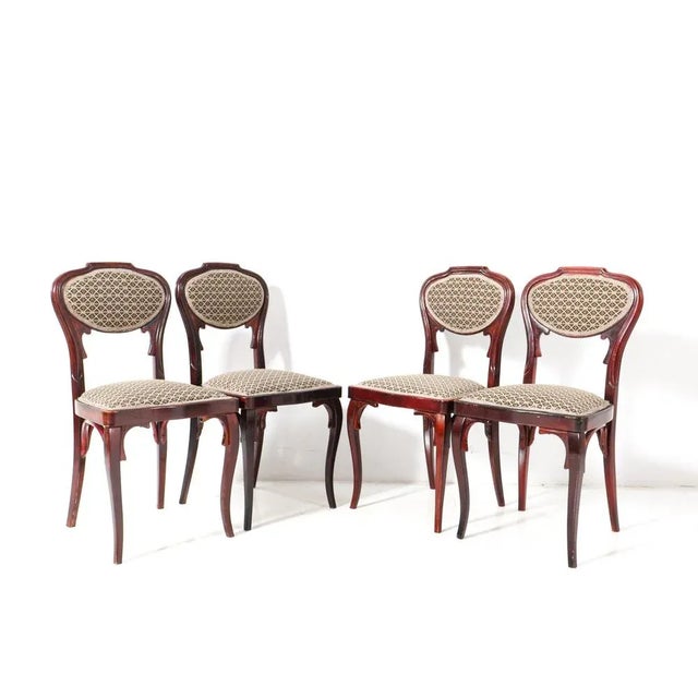 Magnificent and rare set of four Vienna Secession side chairs. Design by Jacob and Josef Kohn. Striking Austrian design...