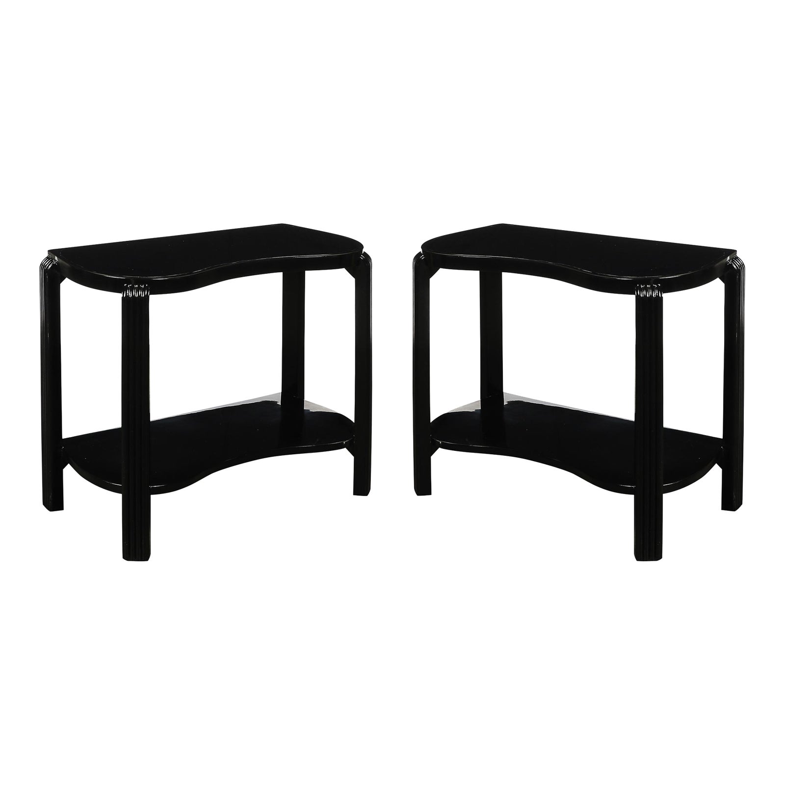 Pair of Art Deco Machine Age Black Lacquer Side Tables With Inset ...