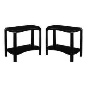 Pair of Art Deco Machine Age Black Lacquer Side Tables With Inset Vitrolite Tops