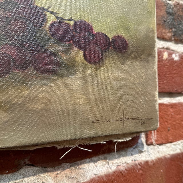 Impressionist Still Life Painting of Grapes in Basket 1966 For Sale - Image 3 of 8