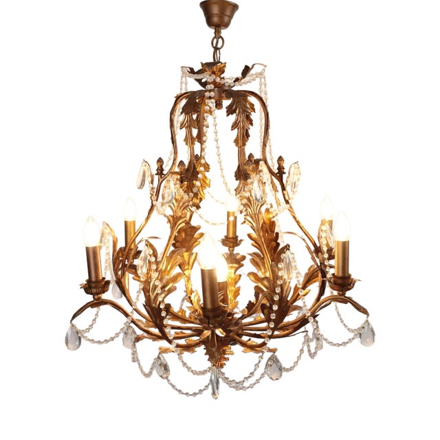 Florentine Chandelier with Crystal Trimmings For Sale