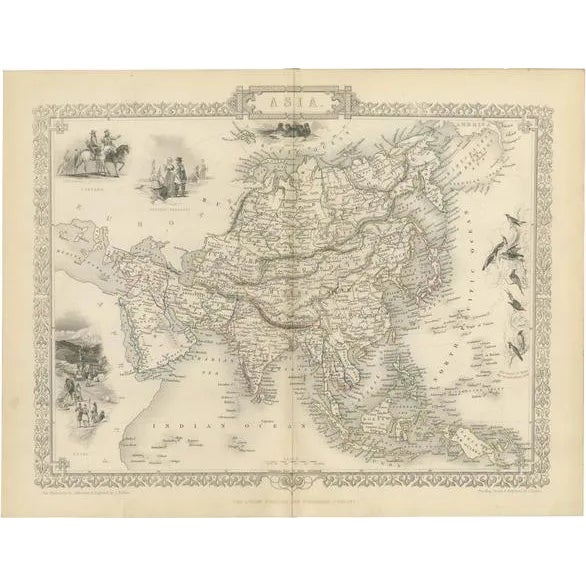 Map of Asia with Cultural and Natural Vignettes, 1851 For Sale