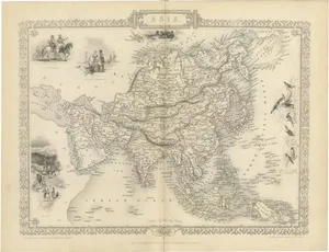 Map of Asia with Cultural and Natural Vignettes, 1851