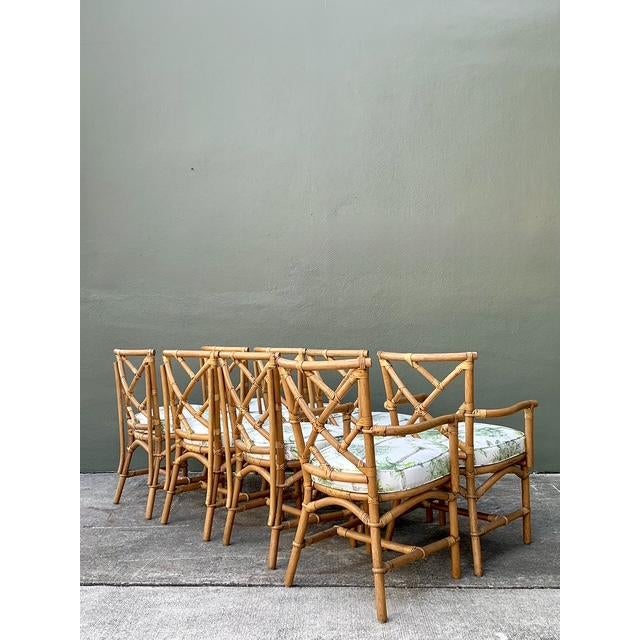 Wood Vintage Chinese Chippendale Dining Chairs in Manuel Canovas Palm Print - Set of 8 For Sale - Image 7 of 12