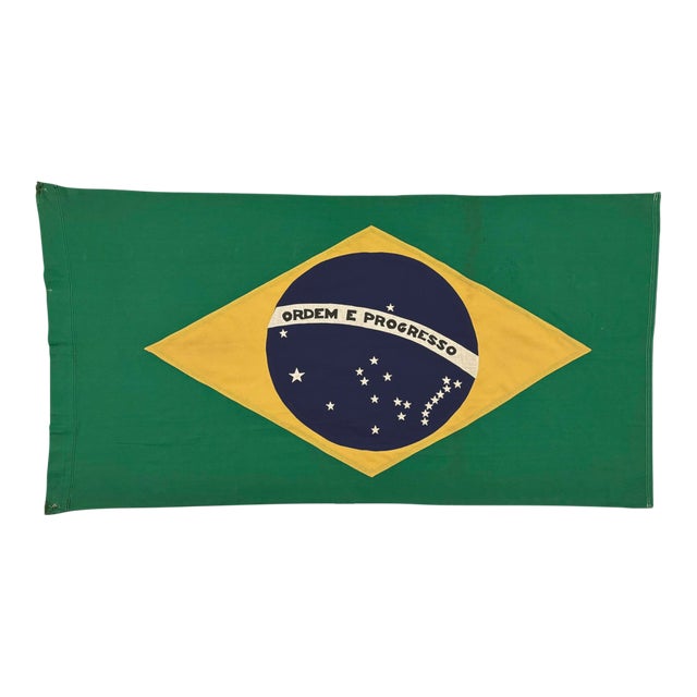 Vintage Sewn Cotton Flag of Brazil For Sale