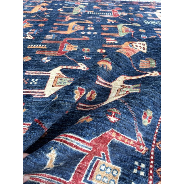 Navy Blue Hand Knotted Camel Caravan Pictorial Tribal Rug, 04'11 X 06'11 For Sale - Image 10 of 10