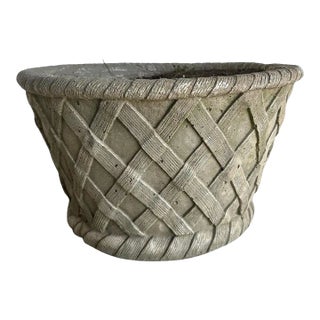 Early- Mid 20th Century Basketweave Cast Stone Planter For Sale