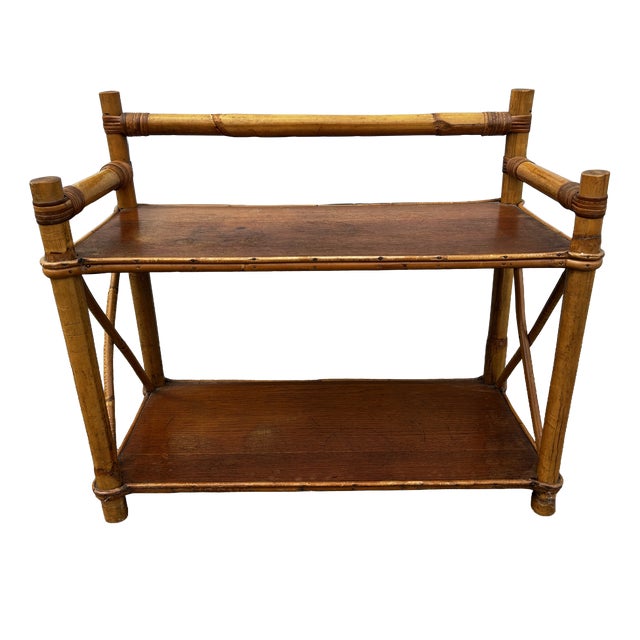 Vintage Rattan Shelf on Legs, 1970s For Sale