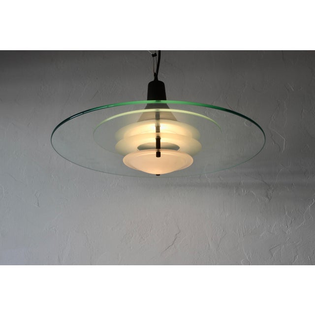 1980s Louis Poulsen Style Glass Metal Pendant Light For Sale - Image 11 of 12