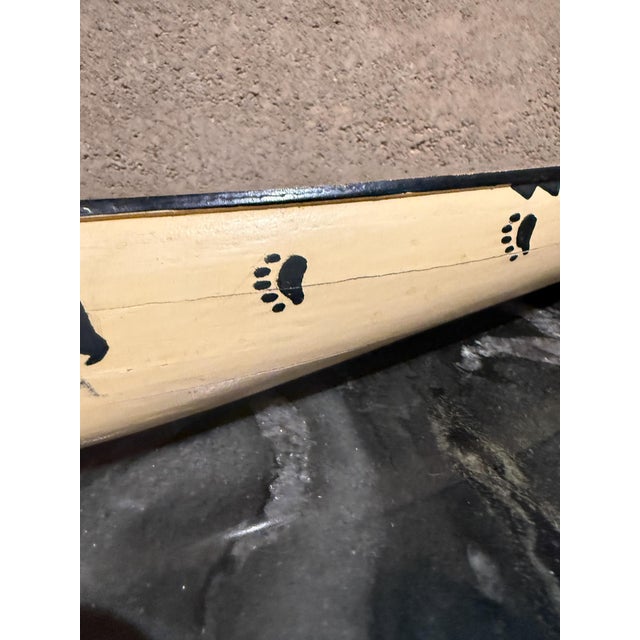 Native American Peterborough Canoe Model Caramel Color Vintage Native American Handcrafted Wooden For Sale - Image 3 of 16