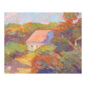 Late 20th Century Plein Air Impressionist Cottage Landscape Painting