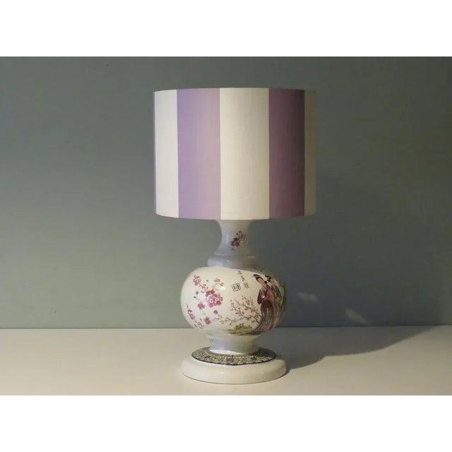 Large Mid-Century Ceramic Table Lamp with Oriental Images, 1970s For Sale - Image 10 of 10