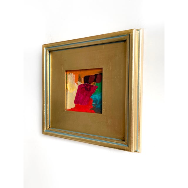 Two original mini paintings by Jessalin Beutler in a set with matching gold frames. Artwork is acrylic and collage on...