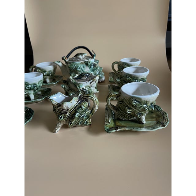 Brutalist Glazed Ceramic Shell Coffee Service for 6, Japan, 1950, Set of 15 For Sale - Image 17 of 18