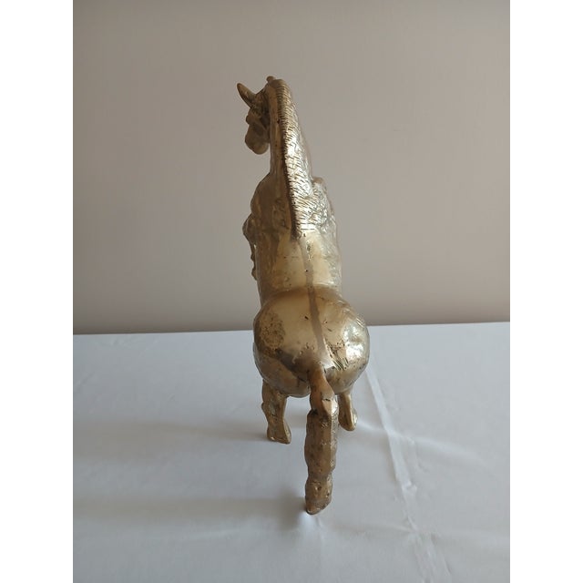 Vintage Rearing Brass Horse Statue For Sale - Image 4 of 11