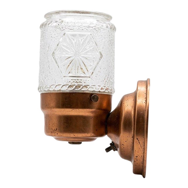 1930s Art Deco Puritan Copper Glass Jar Wall Sconce For Sale