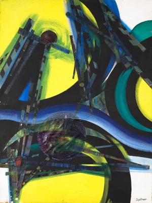 Armand Szainer Abstract Mixed-Media Collage Vibrant Painting