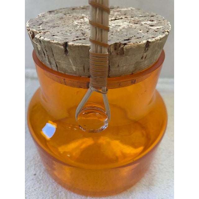 1960s Vintage Post Modern Orange Color Glass Bottle With Cork Lid For Sale - Image 5 of 11